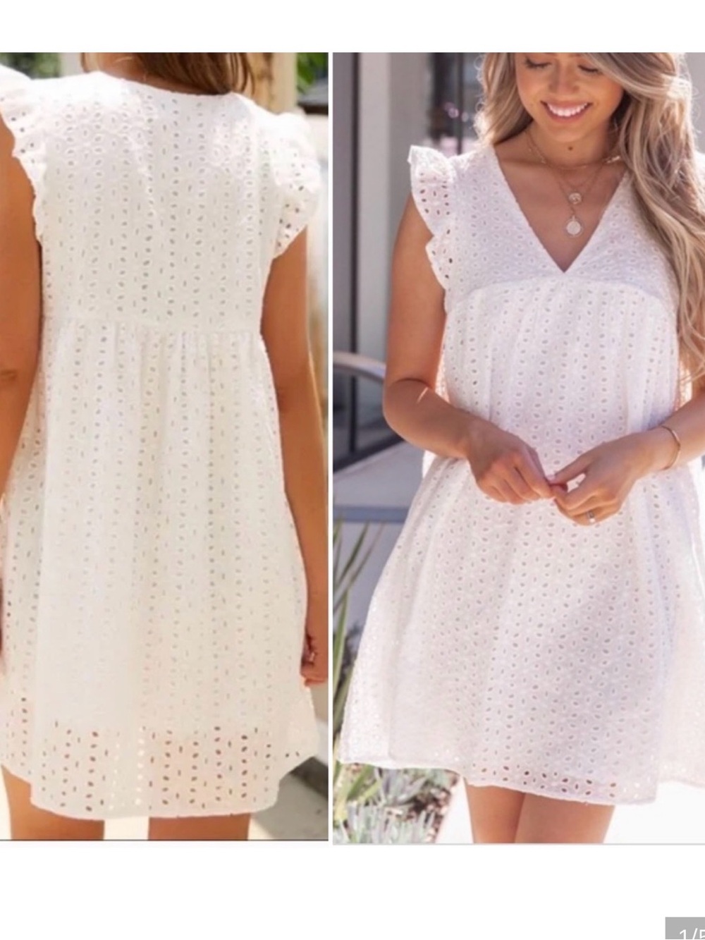 Code Mode baby doll dress embroidered White Eyelet cotton ruffle V-Neck Dress XS